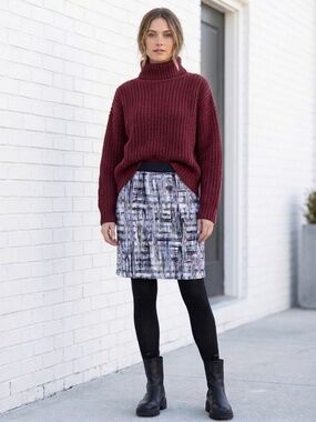 Pure Alfred Sung Navy White Grid Pencil Skirt 90s Minimalist Sz 12